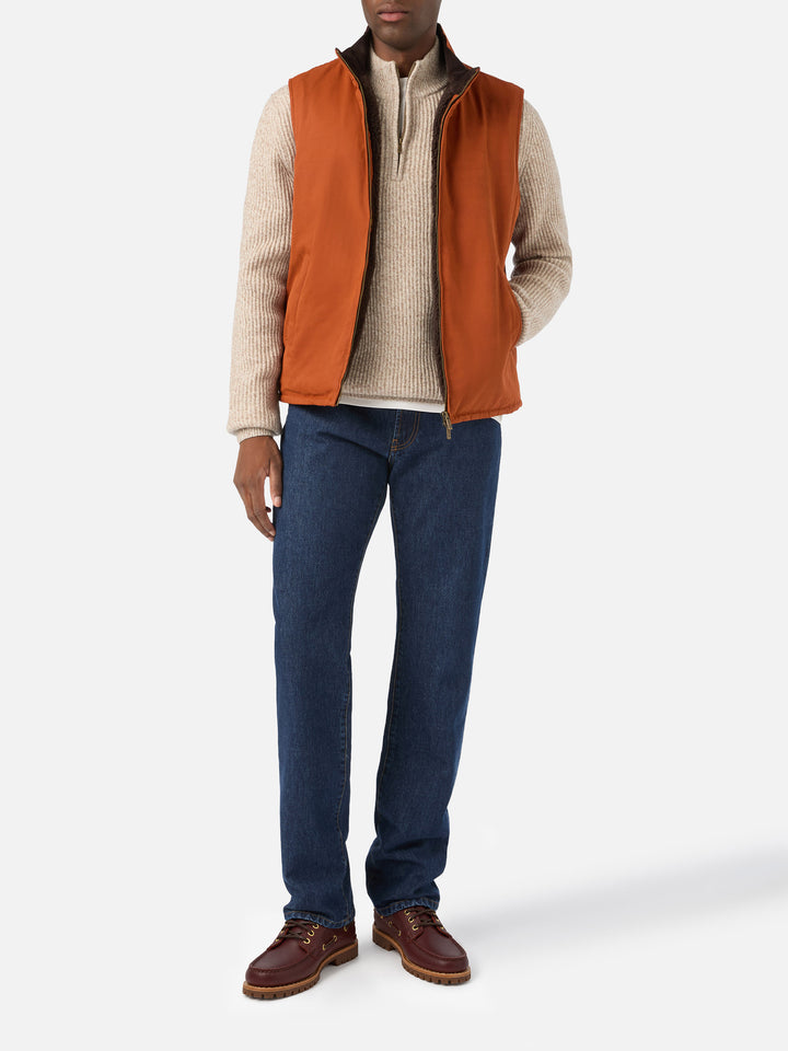Orange Edgar waxed vest with teddy lining