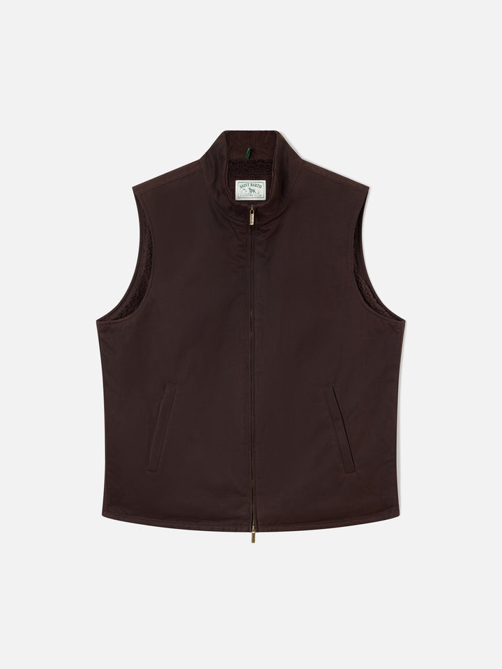Brown Edgar waxed vest with teddy lining