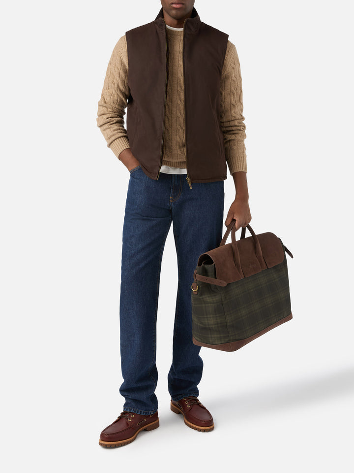 Brown Edgar waxed vest with teddy lining
