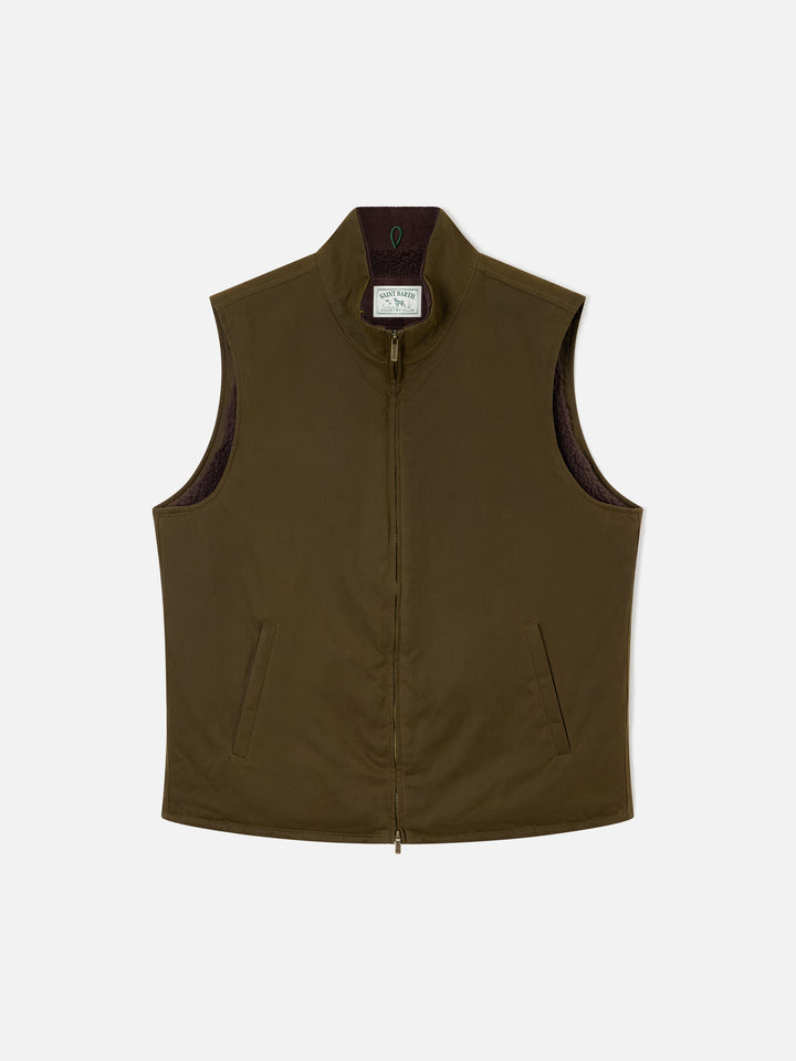 Green Edgar waxed vest with teddy lining