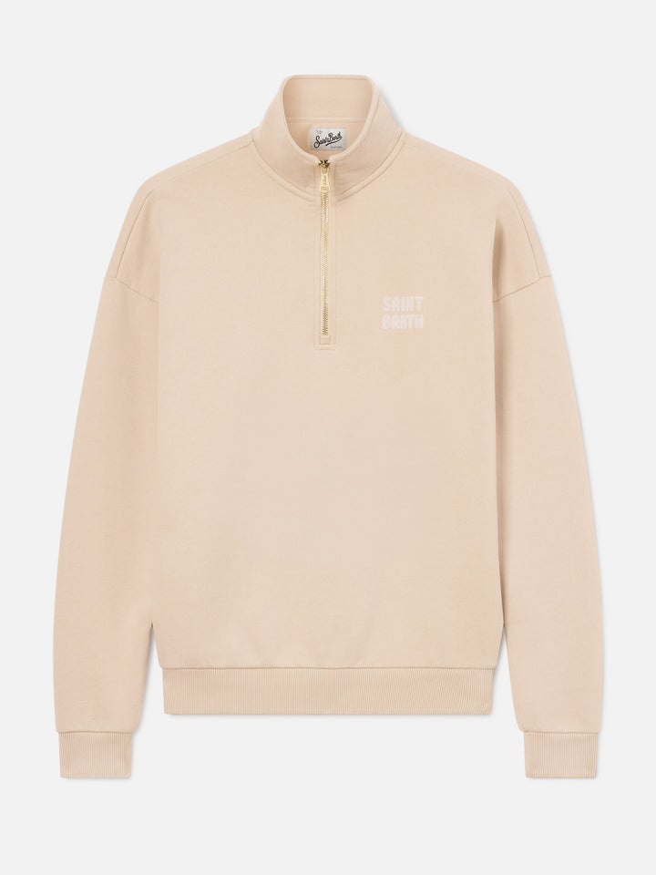Beiges Baumwoll-Sweatshirt Eliade mit Halbzip und Flocklogo 