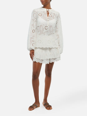 Eivissa ruffled mini skirt in white Sangallo lace
