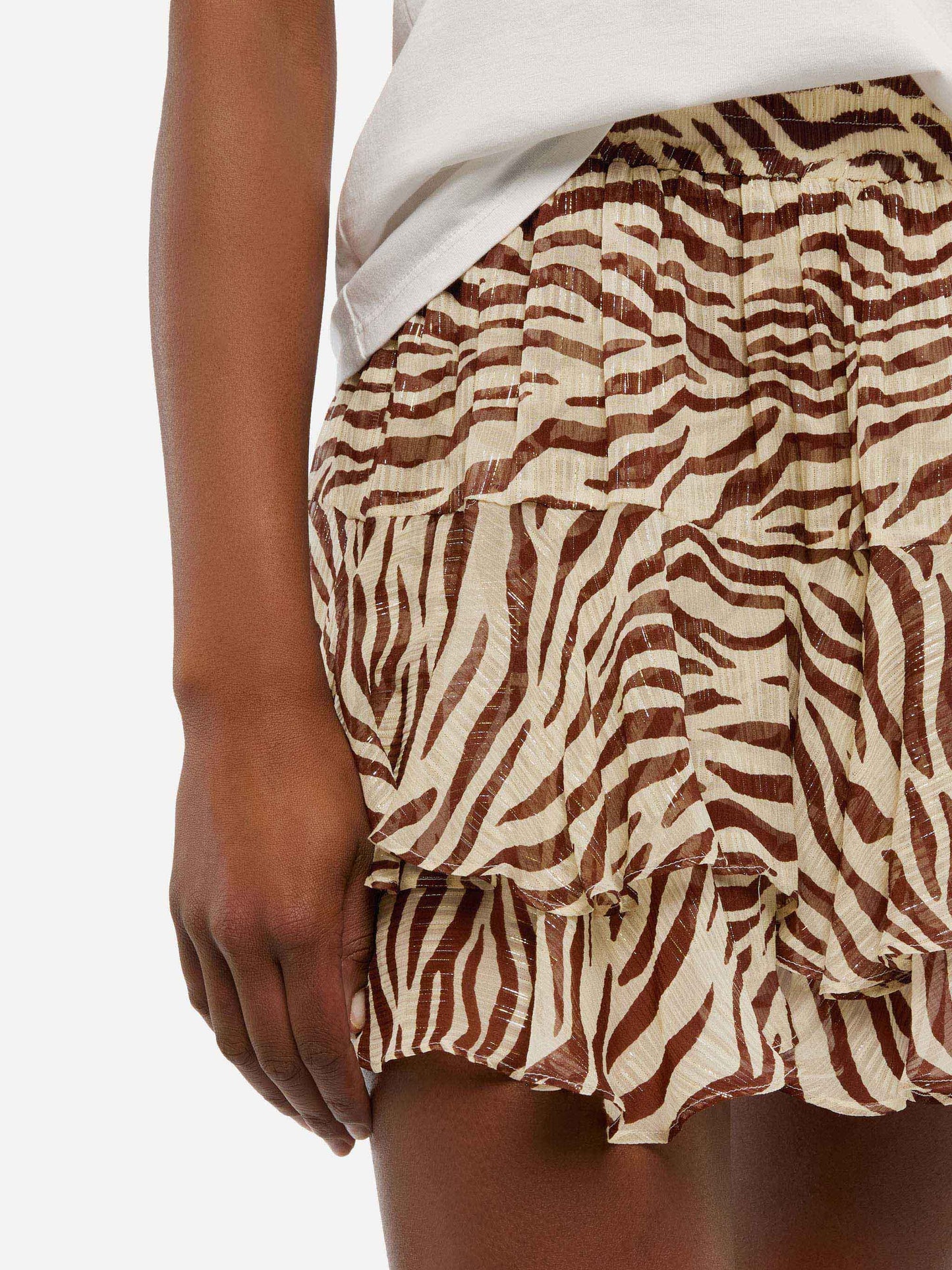Eivissa gerüschter Minirock aus Lurex-Seidenvoile mit Animalier-Print