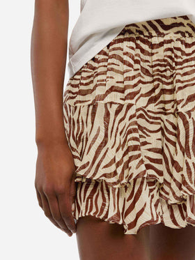 Eivissa gerüschter Minirock aus Lurex-Seidenvoile mit Animalier-Print