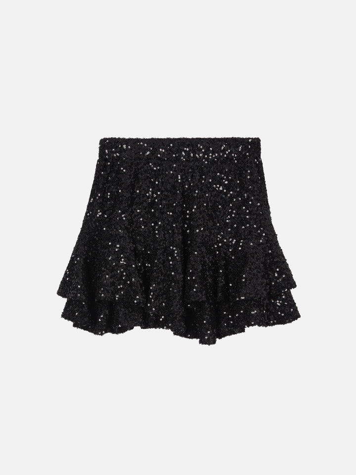 Eivissa Jr sequin ruffle mini skirt in black