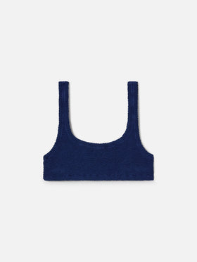Naima bralette bikini top in navy blue crinkle fabric