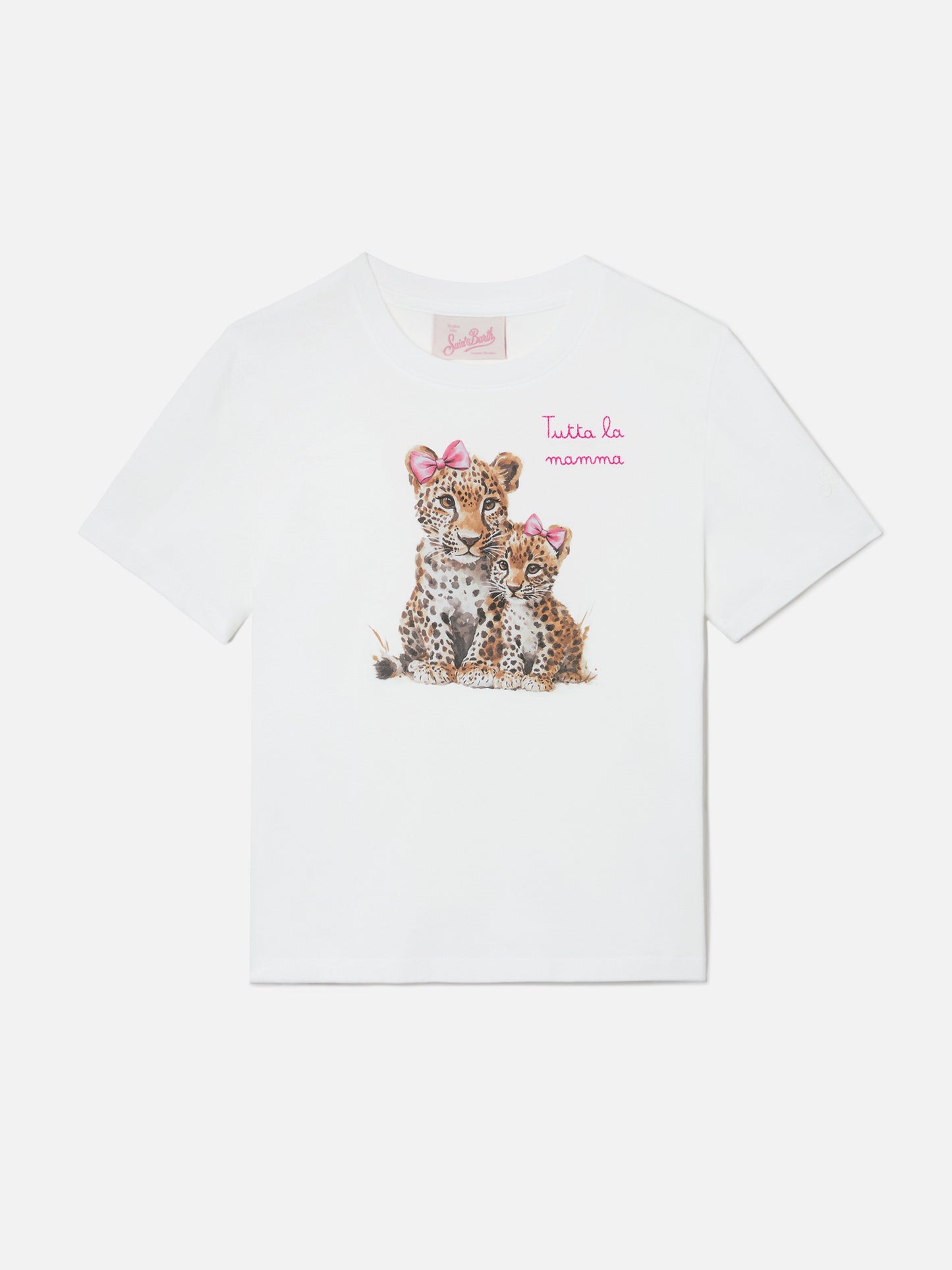 T-shirt Elly en coton blanc avec imprimé léopard et broderie Tutta la mamma 