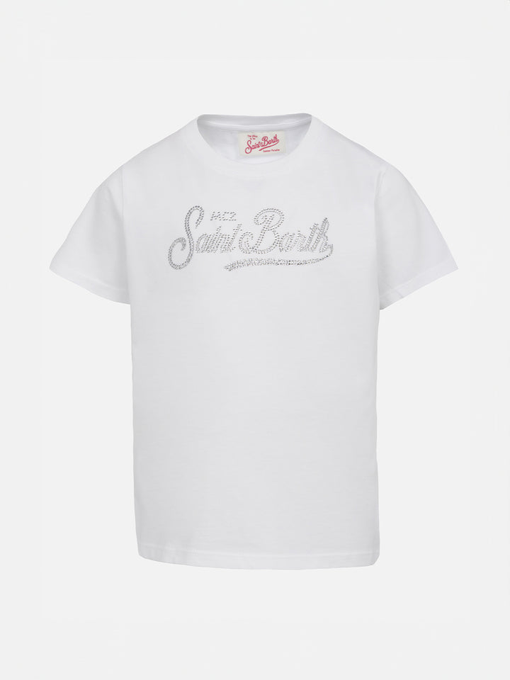 Girl cotton jersey crewneck t-shirt Elly with Saint Barth rhinestone embroidery - MC2 Saint Barth