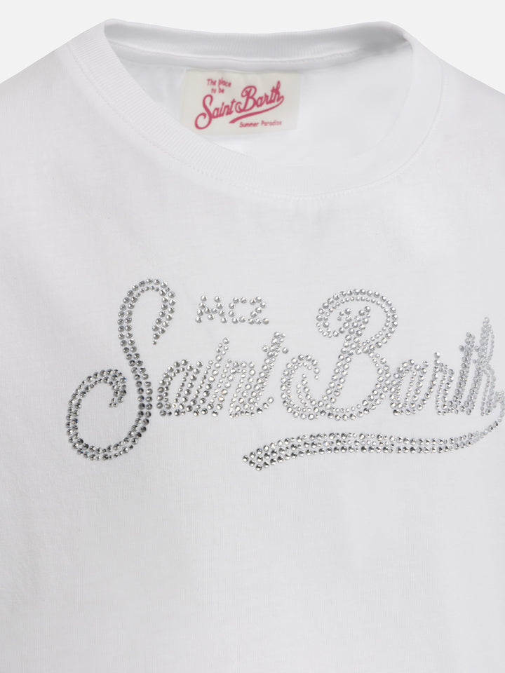 Girl cotton jersey crewneck t-shirt Elly with Saint Barth rhinestone embroidery - MC2 Saint Barth
