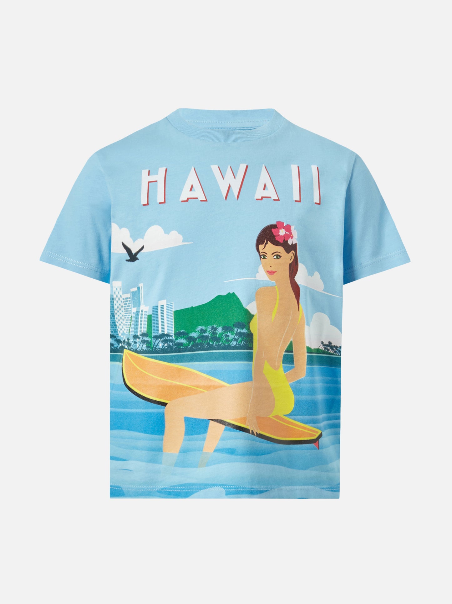 Elly Baumwolljersey-T-Shirt mit Rundhalsausschnitt und Hawaii-Print
