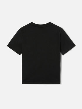 Elly T-shirt in black cotton with animal print logo patch