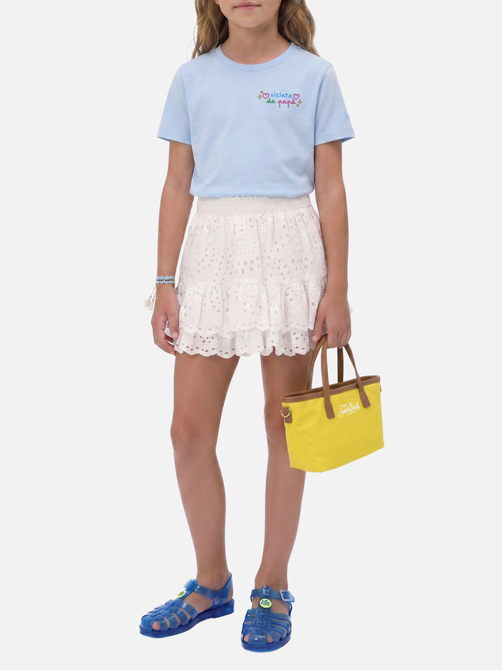 Elly T-shirt in light blue cotton with Viziata da papà embroidery