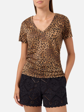 T-shirt Eloise en lin léopard avec broderie logo 