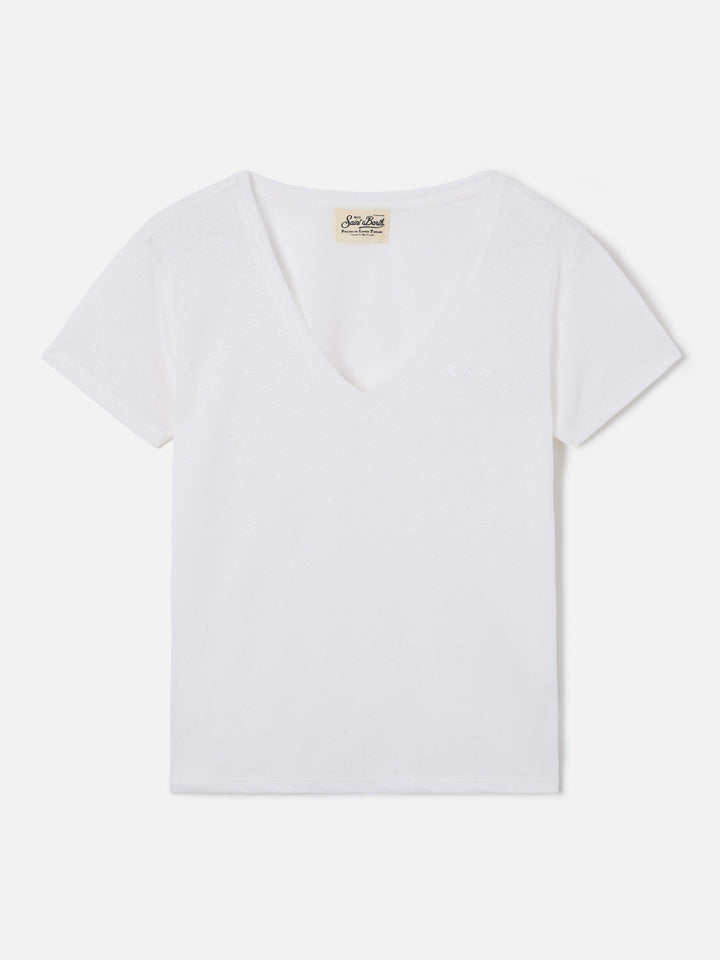 T-shirt Eloise en lin blanc avec logo brodé 