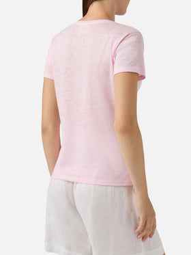 Pink linen Eloise T-shirt with embroidered logo