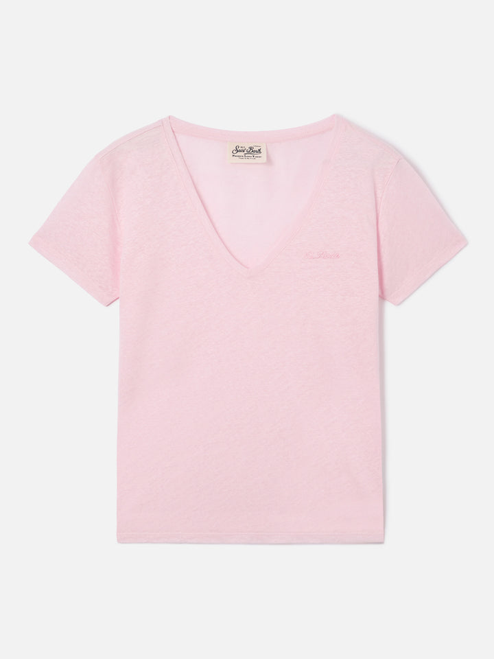 T-shirt Eloise en lin rose avec logo brodé 