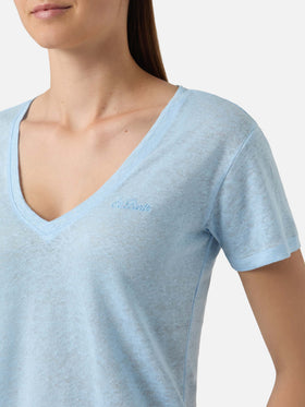T-shirt Eloise en lin bleu clair avec logo brodé 