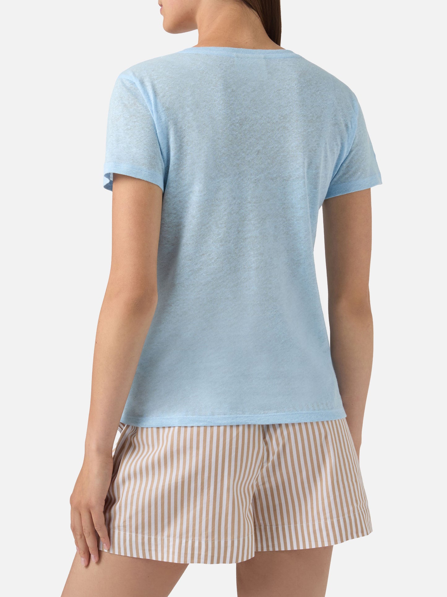 T-shirt Eloise en lin bleu clair avec logo brodé 