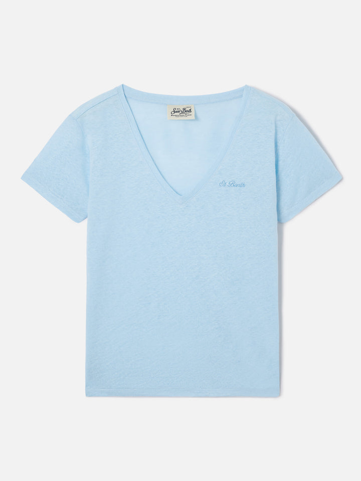 T-shirt Eloise en lin bleu clair avec logo brodé 