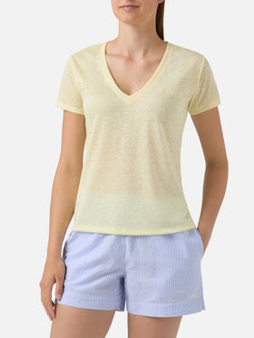 T-shirt Eloise en lin jaune avec logo brodé 
