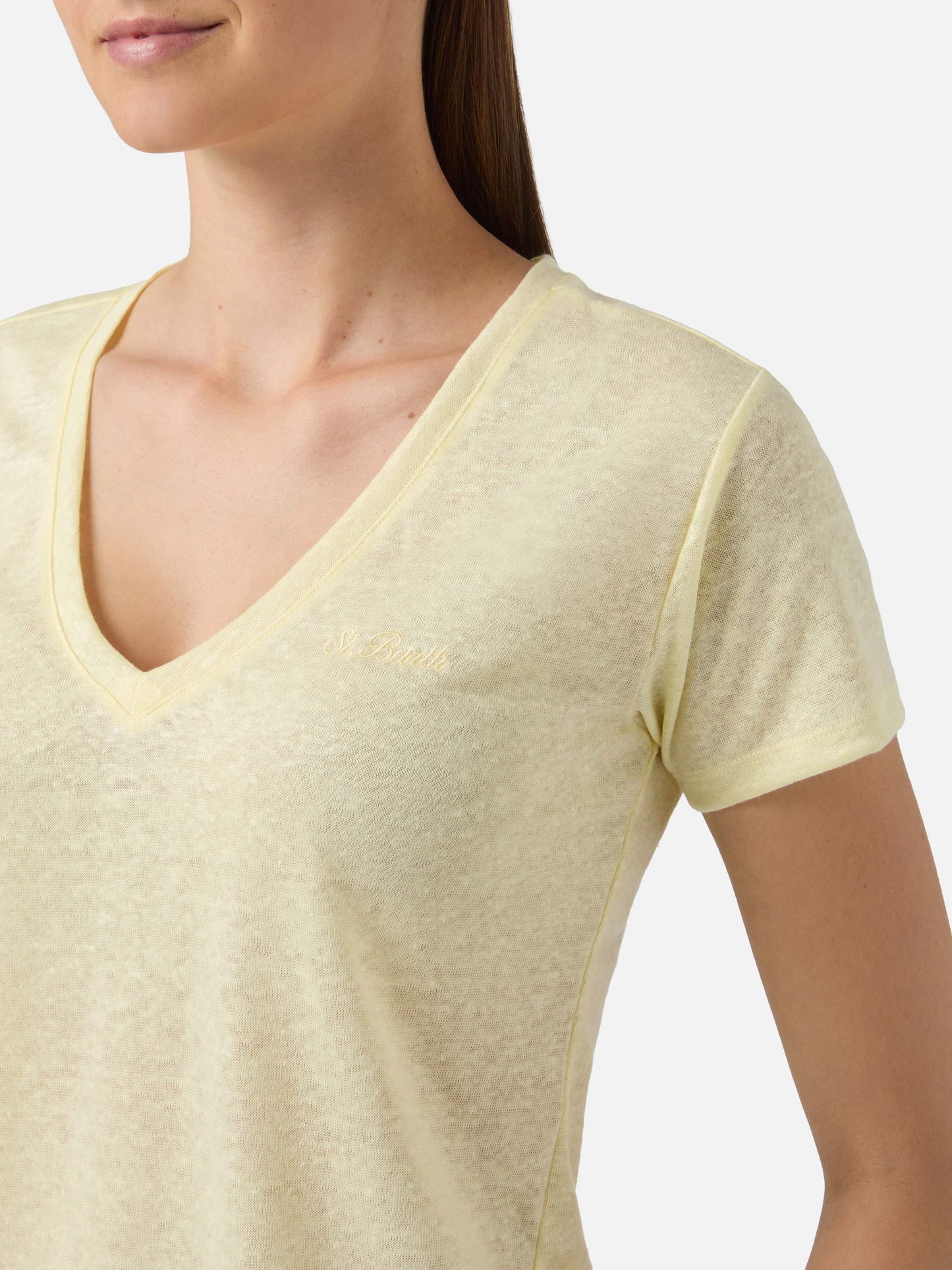 T-shirt Eloise en lin jaune avec logo brodé 