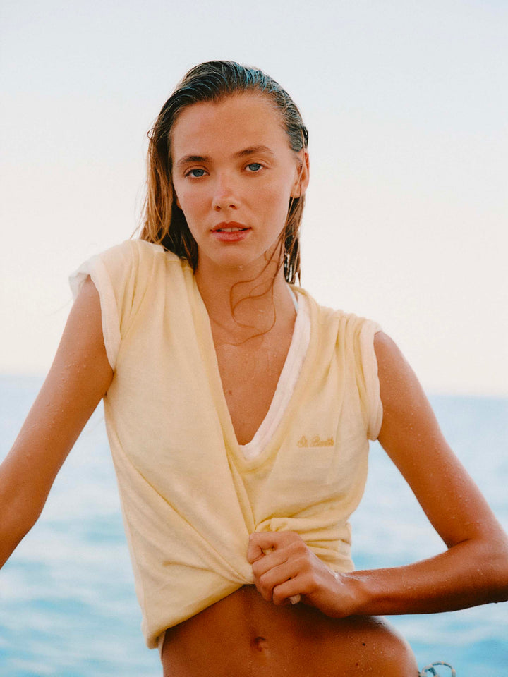 T-shirt Eloise en lin jaune avec logo brodé 