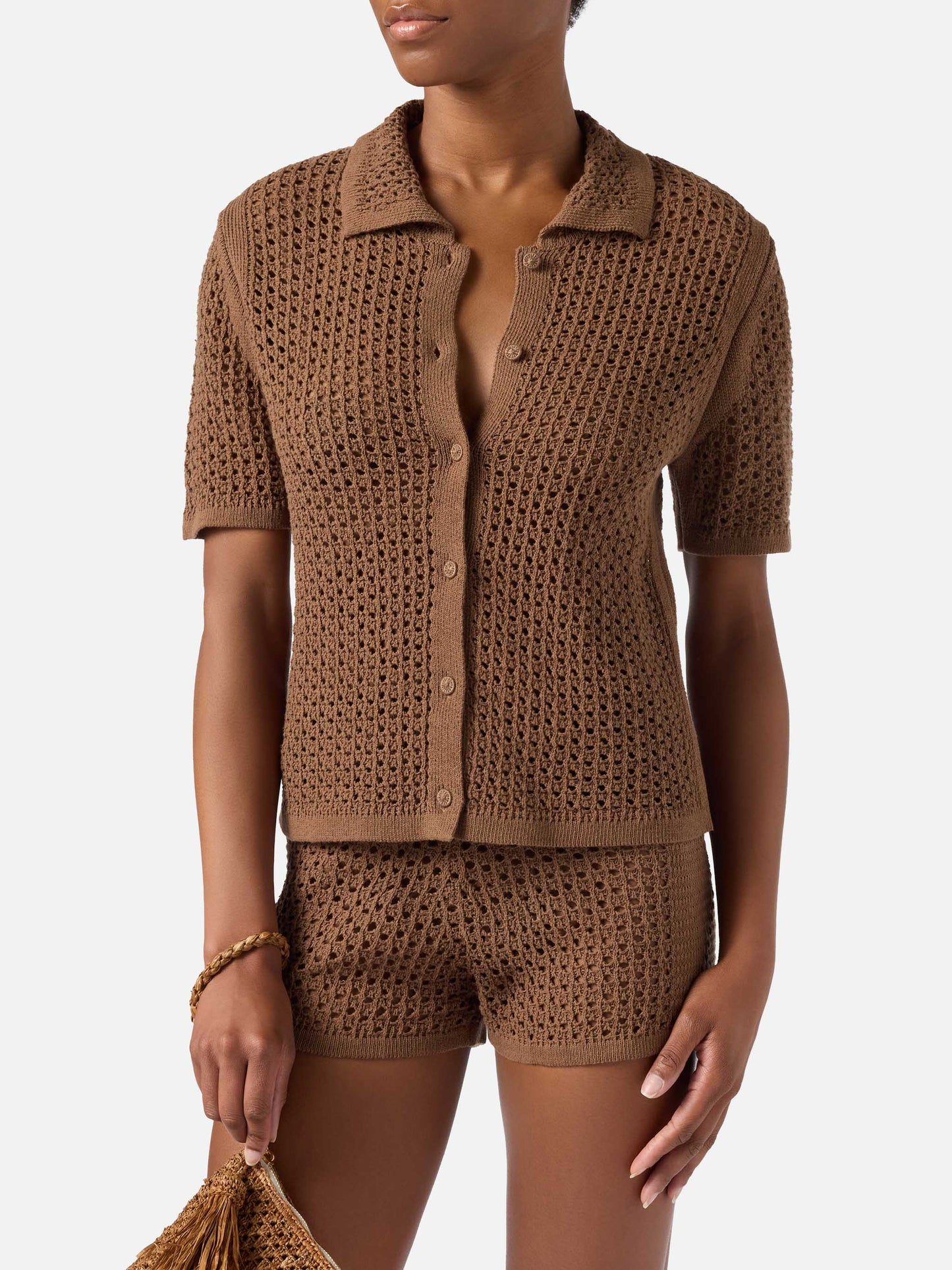 Cárdigan Elowen marrón de crochet 