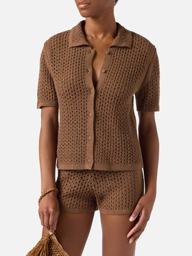 Cárdigan Elowen marrón de crochet 