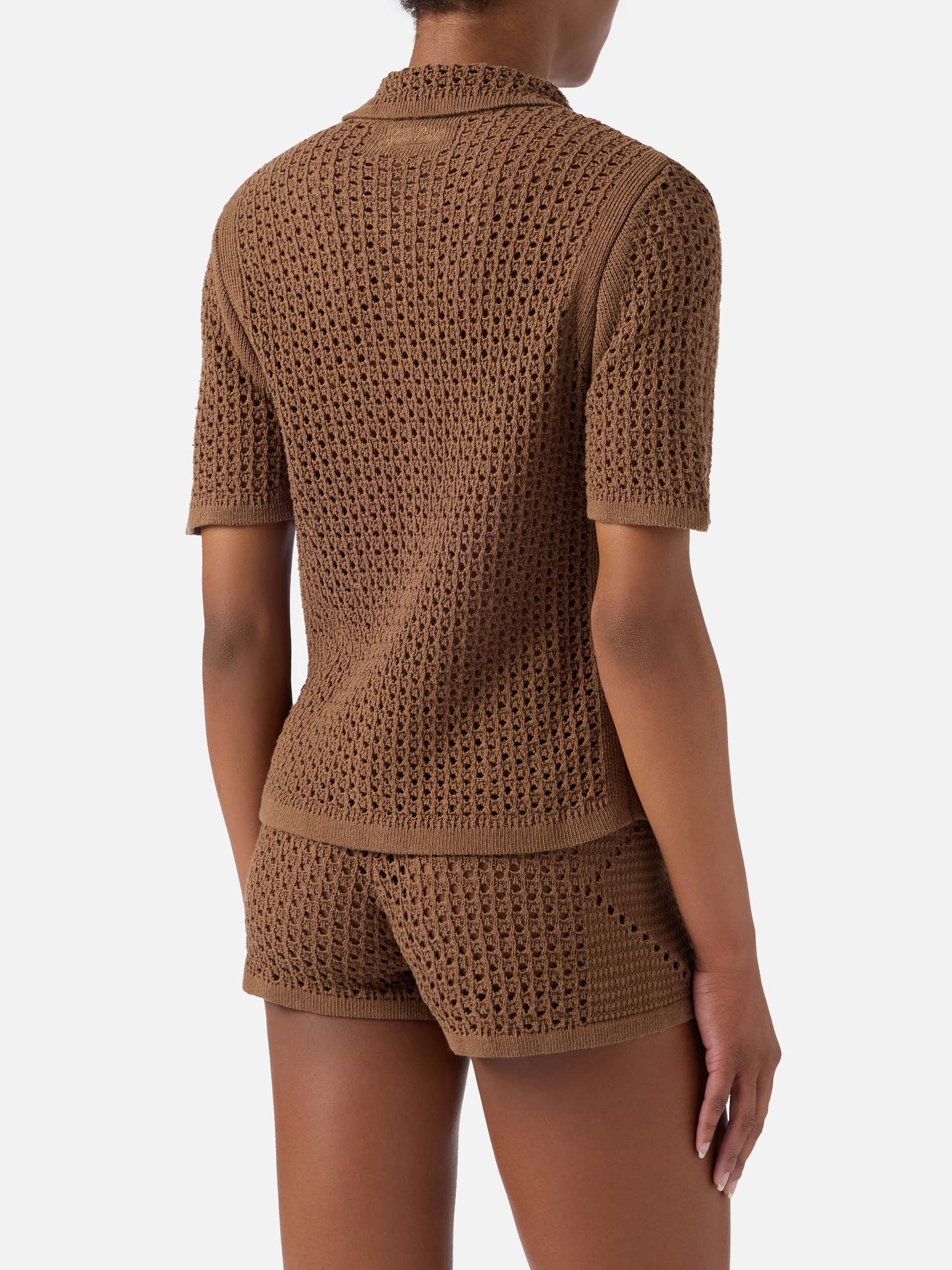 Cárdigan Elowen marrón de crochet 