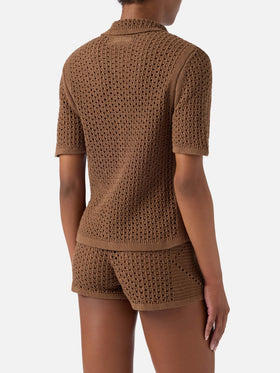 Cárdigan Elowen marrón de crochet 