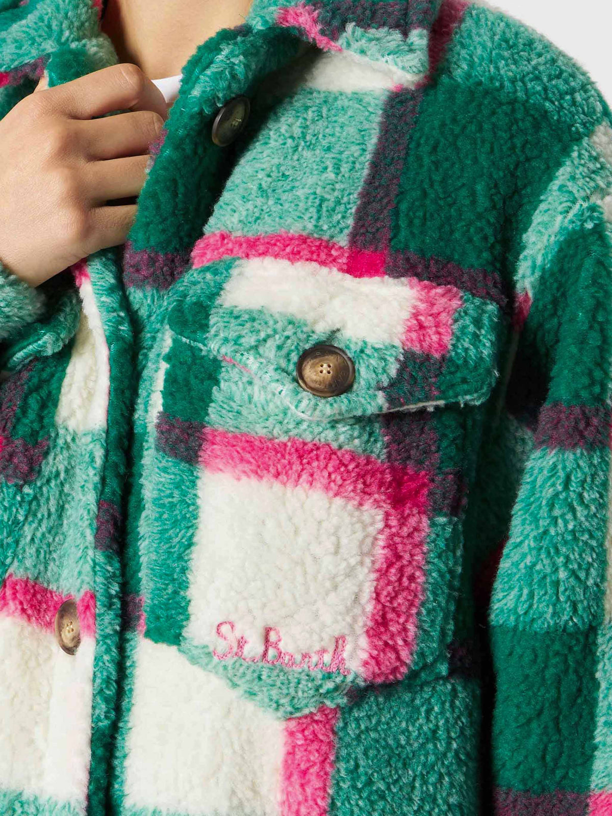 Elys Sherpa-Overshirt-Jacke mit Tartanmuster 