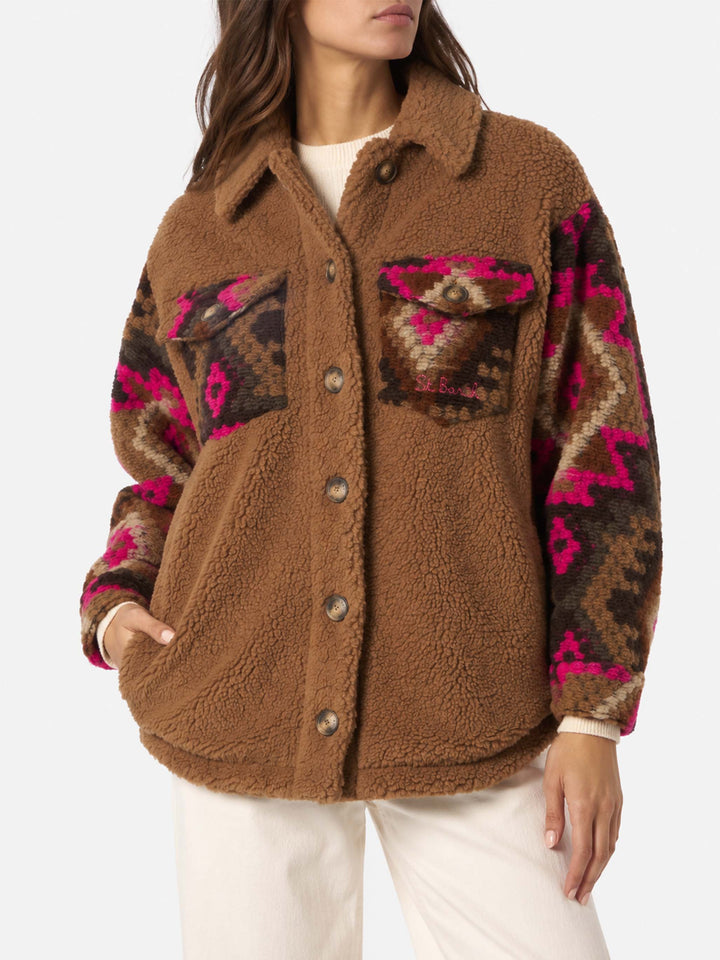 Elys sherpa overshirt with ethnic print