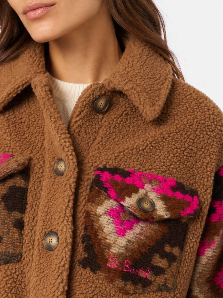 Elys sherpa overshirt with ethnic print