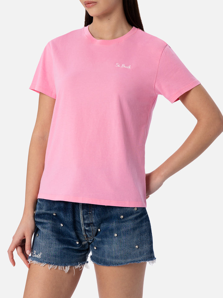 Woman pink cotton jersey crewneck t-shirt Emilie - MC2 Saint Barth