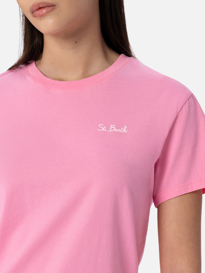 Woman pink cotton jersey crewneck t-shirt Emilie - MC2 Saint Barth