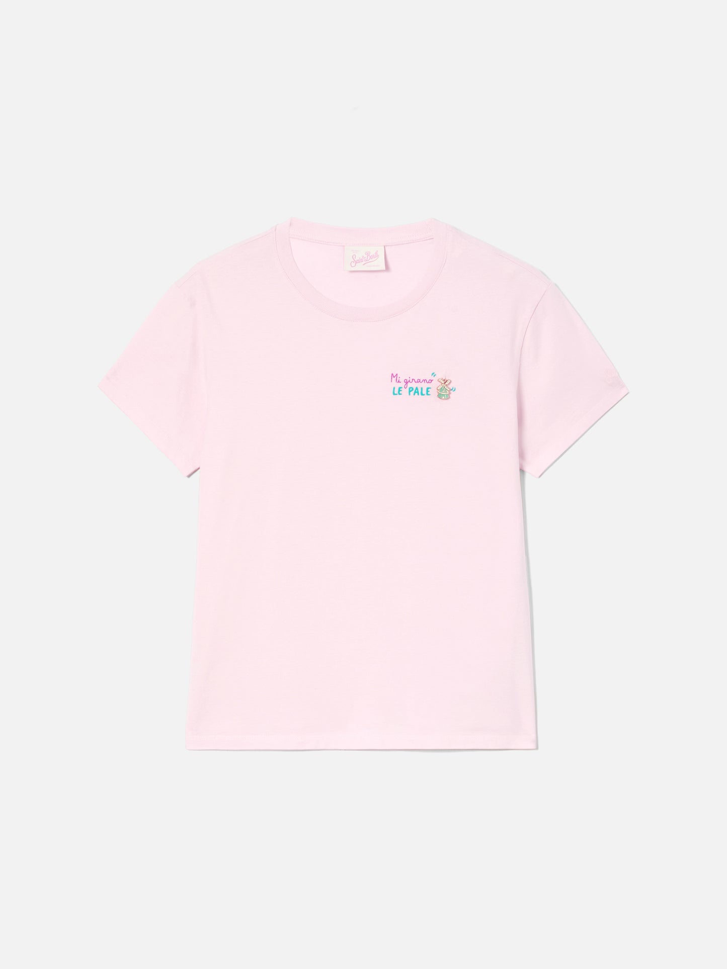 Camiseta Emilie rosa con bordado Mi girano le pale 