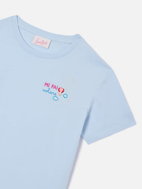 Light blue Emilie T-shirt with Mi fai volare embroidery and charm