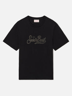 Camiseta Emilie negra con logo de strass 