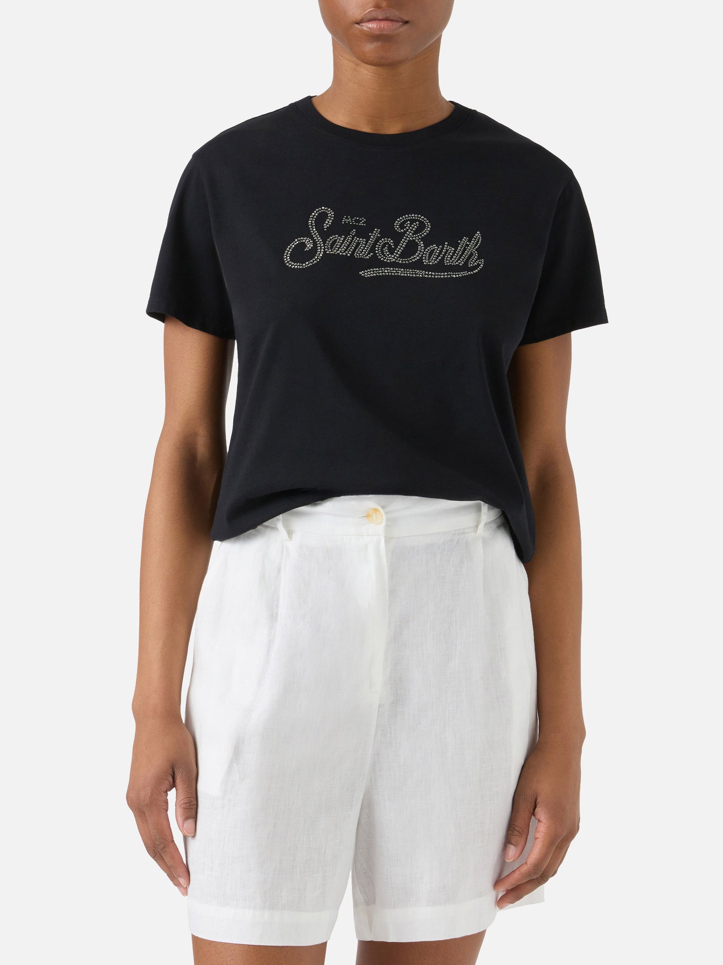 Camiseta Emilie negra con logo de strass 