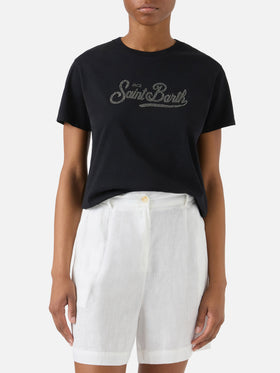 Camiseta Emilie negra con logo de strass 