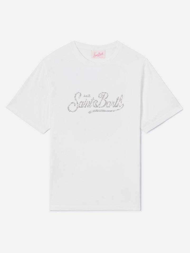 T-shirt Emilie blanc avec logo en strass 
