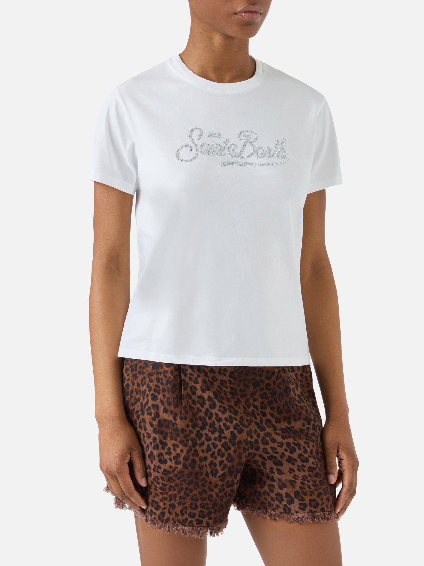 T-shirt Emilie blanc avec logo en strass 