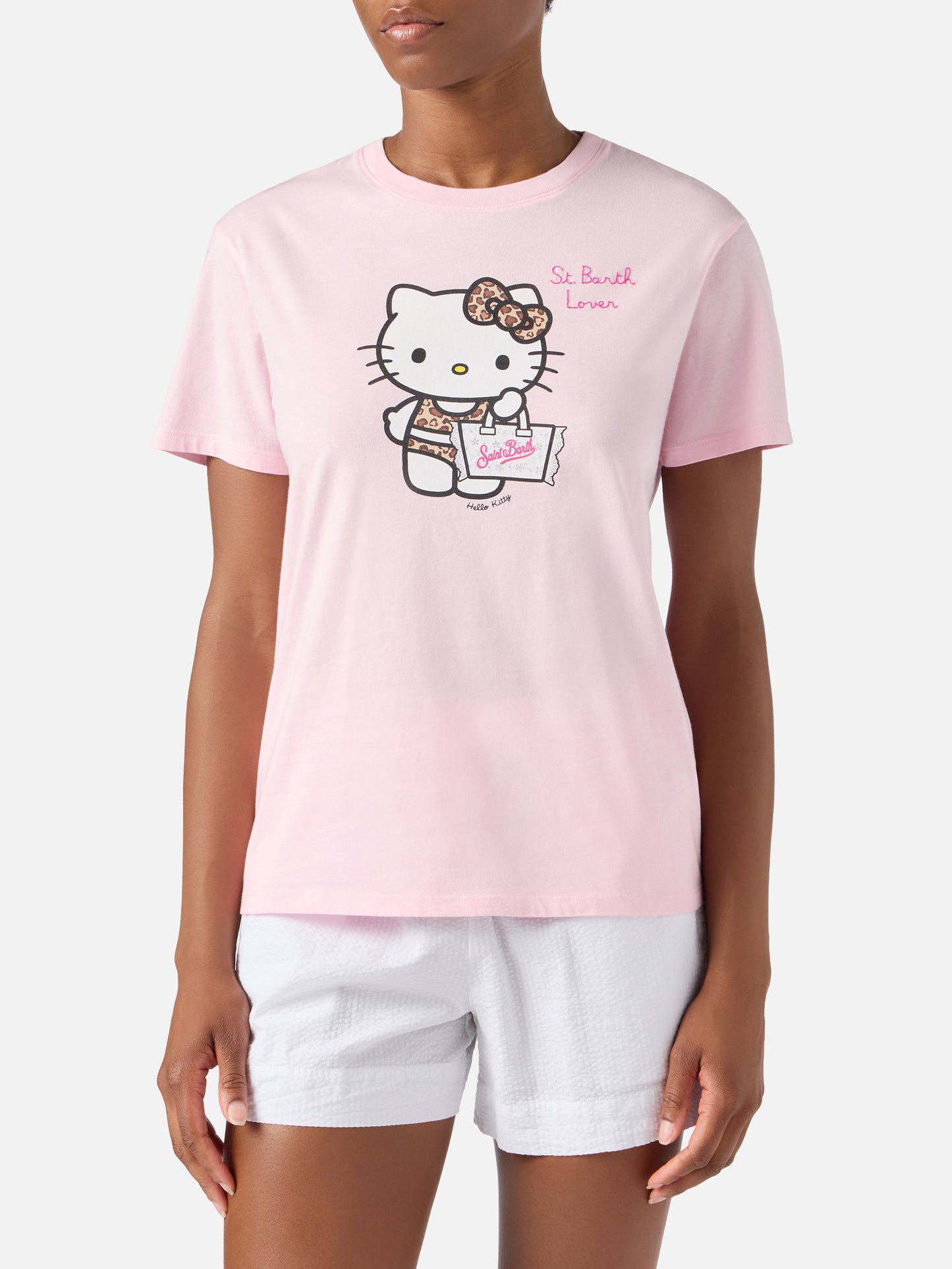 T-shirt Emilie rose avec imprimé Hello Kitty et broderie St. Barth Lover | Édition spéciale 