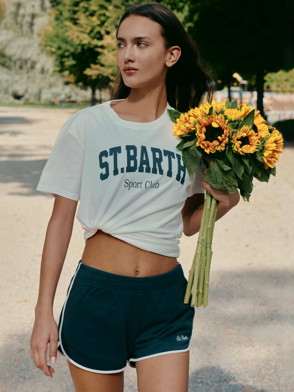 Shorts Francine blu navy in cotone con ricamo logo
