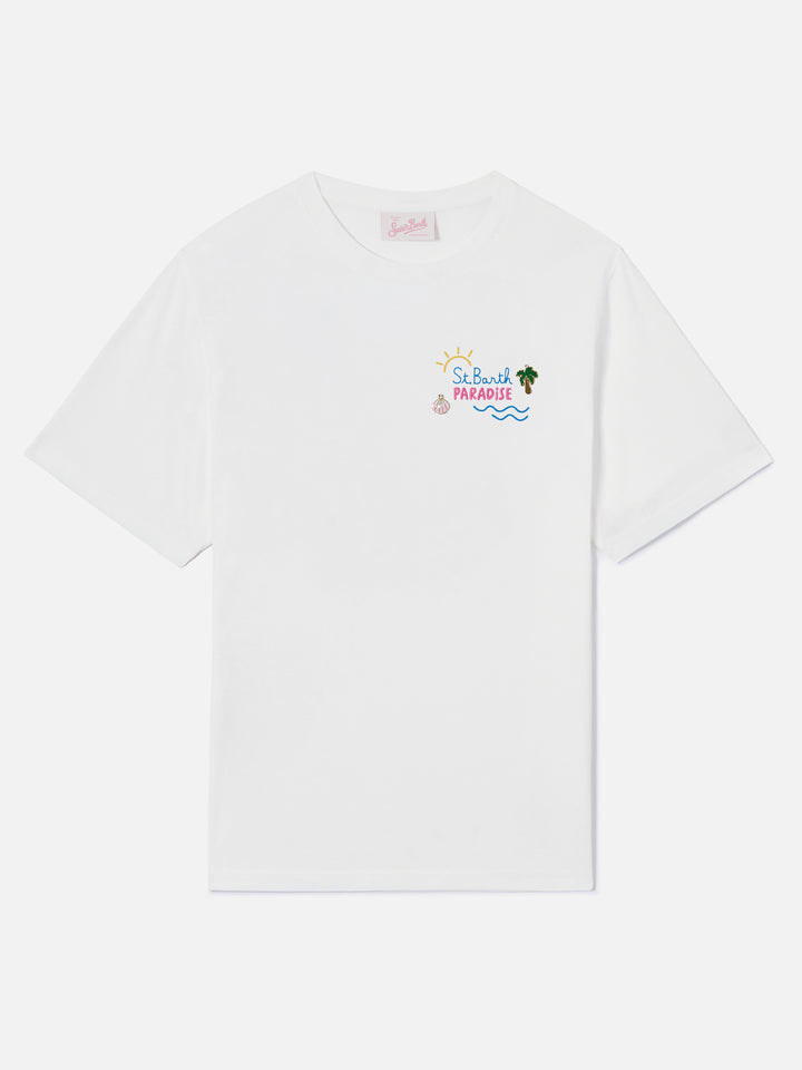 White Emilie T-shirt with St. Barth Paradise charm embroidery