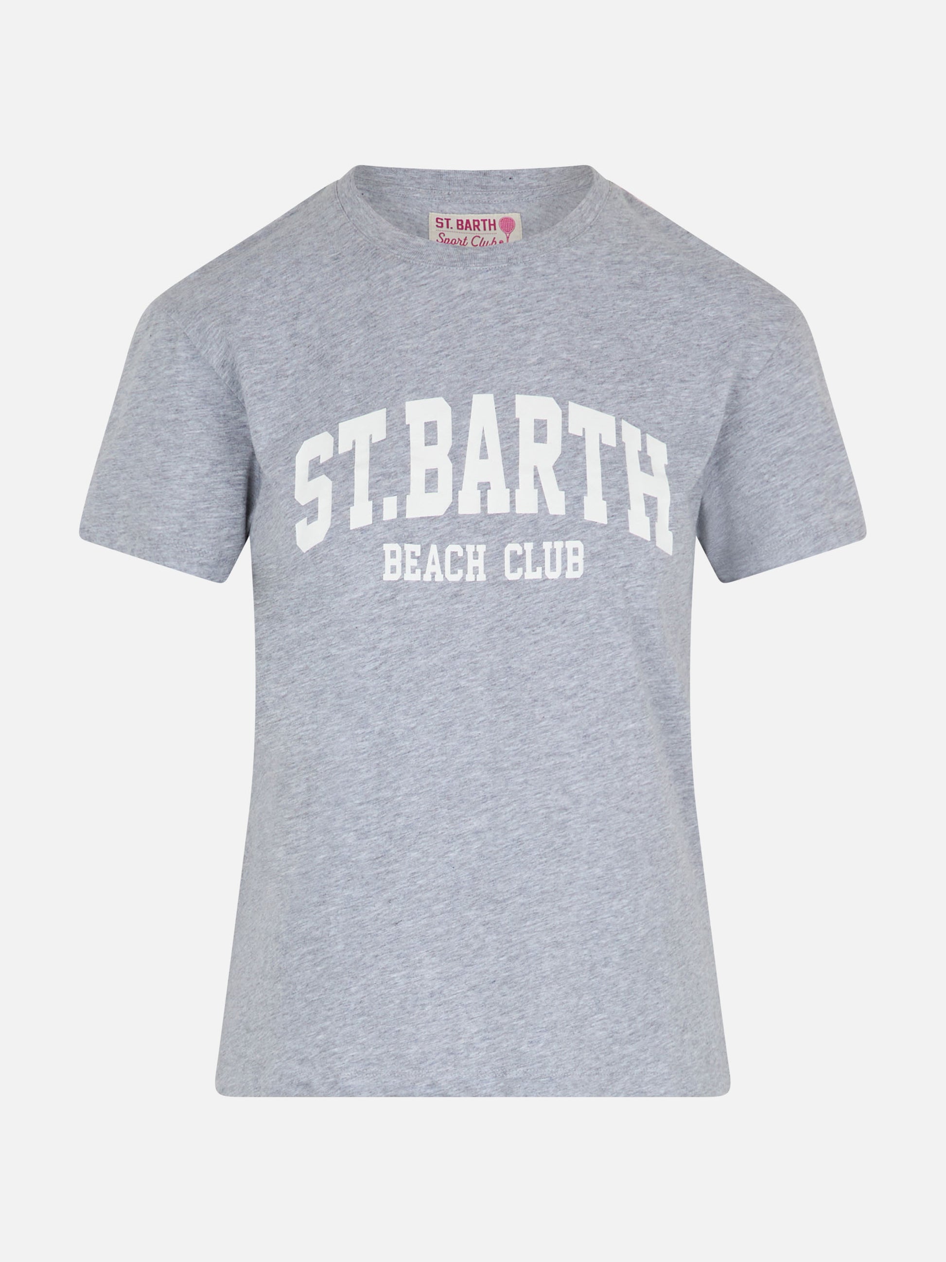 Woman cotton jersey crewneck t-shirt Emilie with Saint Barth Beach Club print - MC2 Saint Barth
