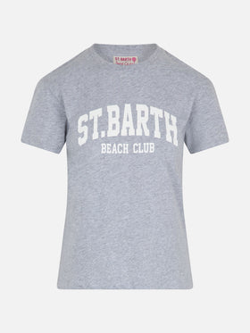 Woman cotton jersey crewneck t-shirt Emilie with Saint Barth Beach Club print - MC2 Saint Barth