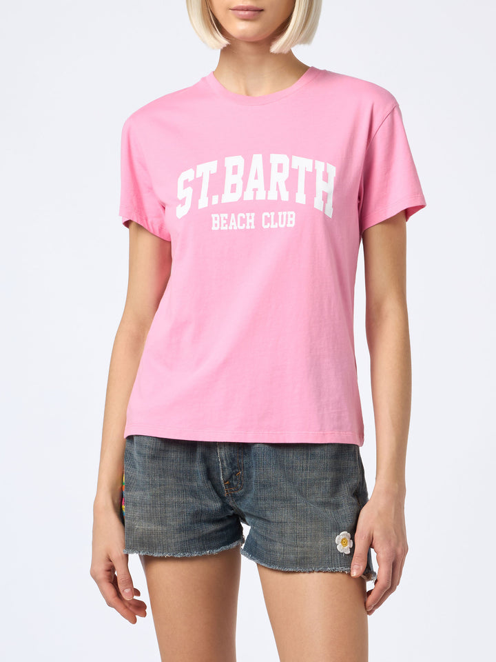 Woman cotton jersey crewneck t-shirt Emilie with Saint Barth Beach Club print - MC2 Saint Barth