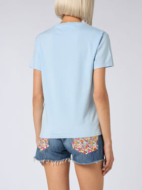 Woman cotton jersey crewneck t-shirt Emilie with St Barth beach club print - MC2 Saint Barth