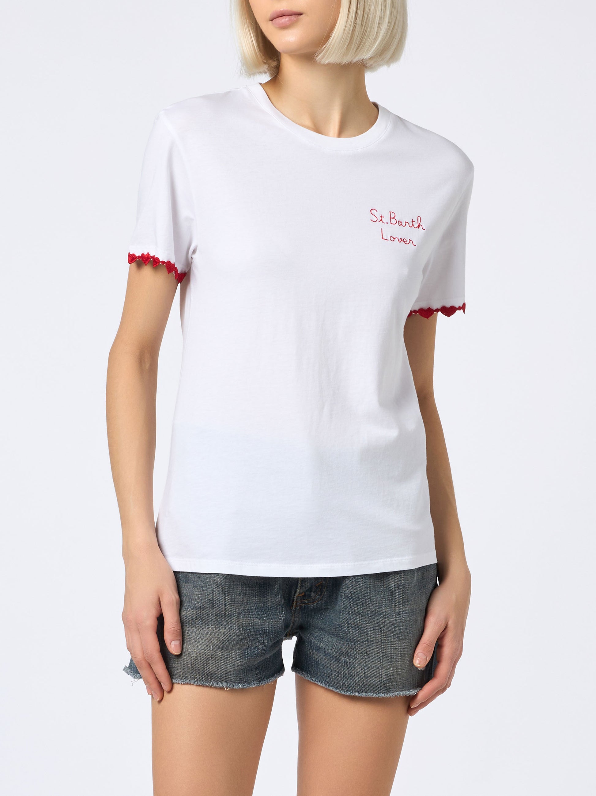 Woman cotton jersey crewneck t-shirt Emilie with St. Barth Lover embroidery - MC2 Saint Barth